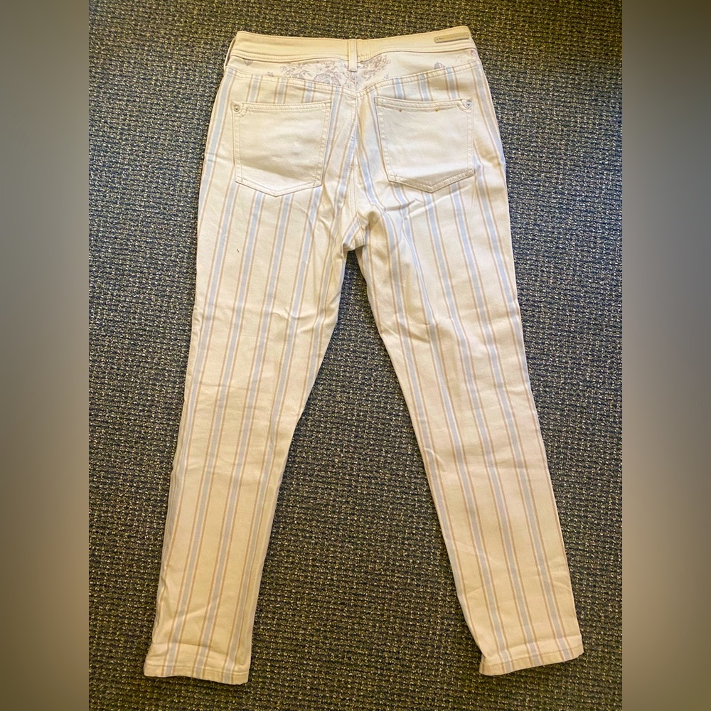 Anthropologie Striped Slim Fit High Rise Jeans in Cream Size 27